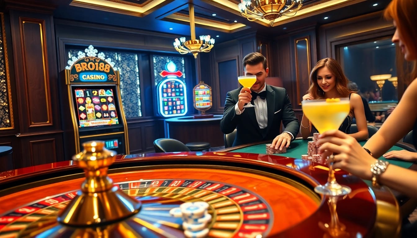 Experience thrilling gameplay at Bro138 with dynamic slot machines and elegant casino tables.
