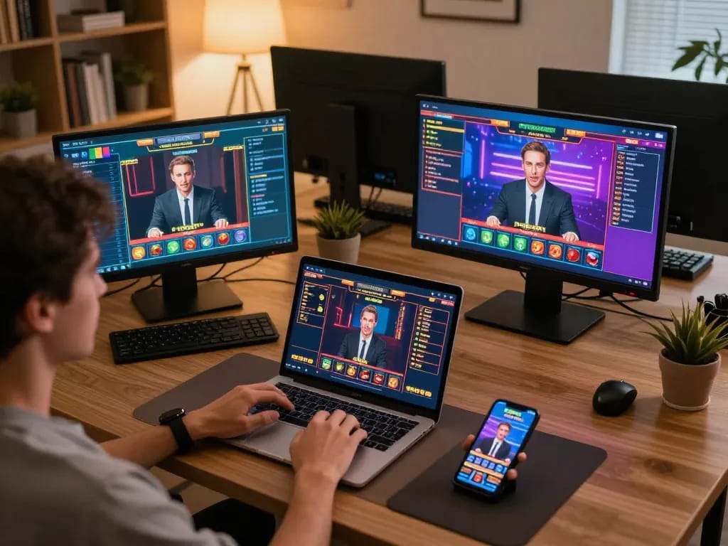 Engaged player exploring Chính sách bảo mật while using online casino gaming setup at home