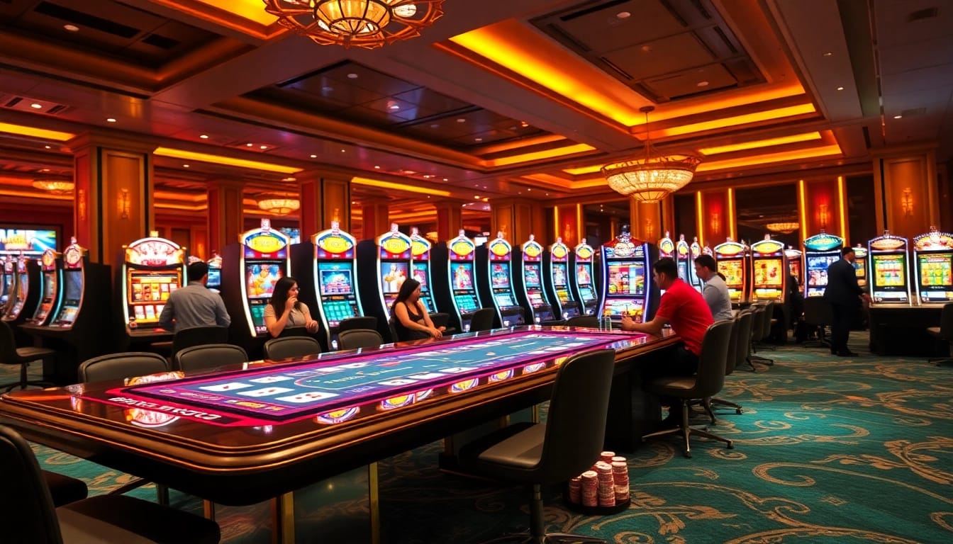 Engaged players experiencing idnslot gaming excitement at a luxurious casino table.
