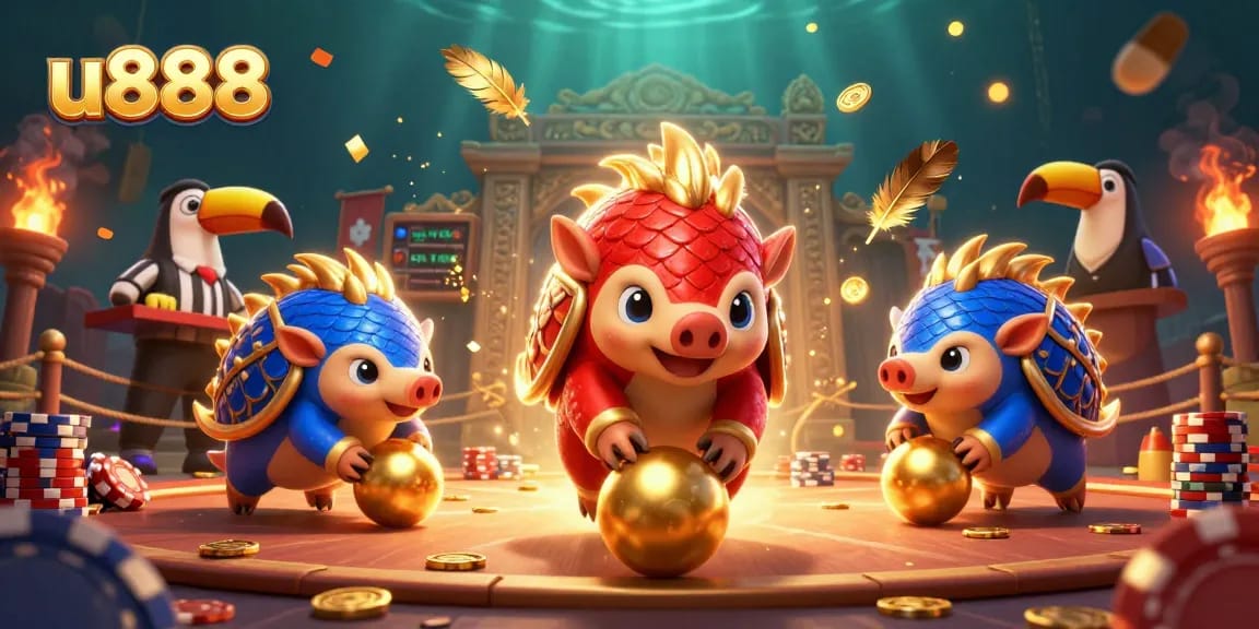 Spin to win at u888 with colorful pangolins in a lively casino showdown!