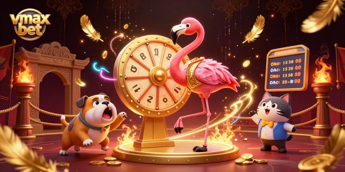 Experience the thrill of vmax bet with an exciting game show scene featuring vibrant characters and dynamic casino elements.