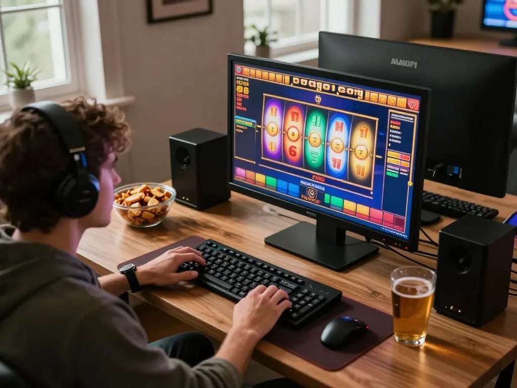 Engaged player experiencing ดูหนังใหม่ while spinning reels in an online casino environment.