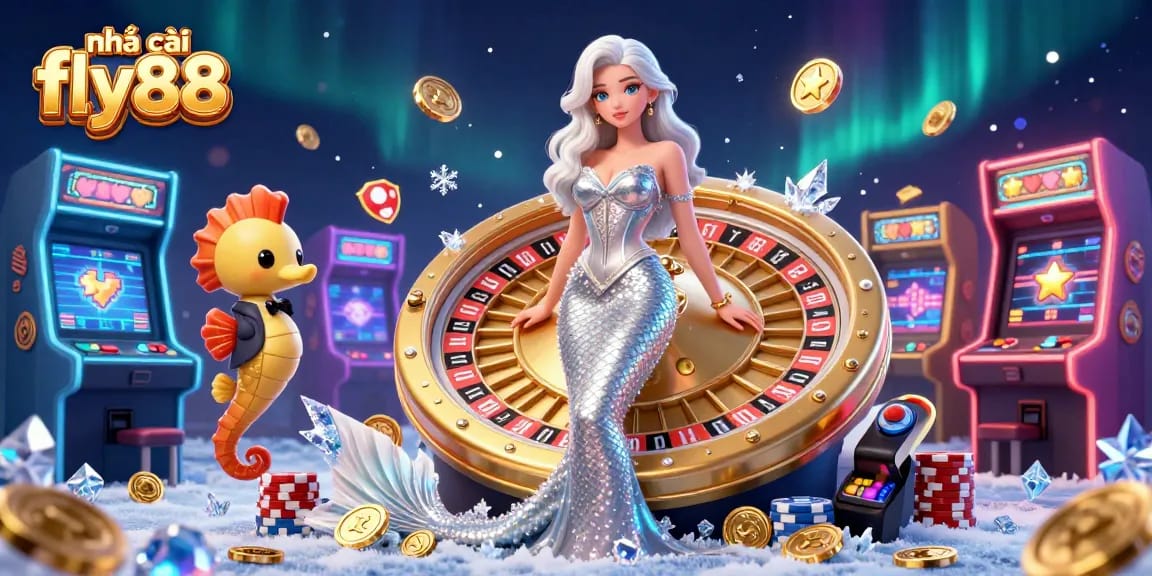 Experience thrilling action at nhà cái fly88 with a vibrant digital casino scene featuring roulette, chips, and gamified elements.