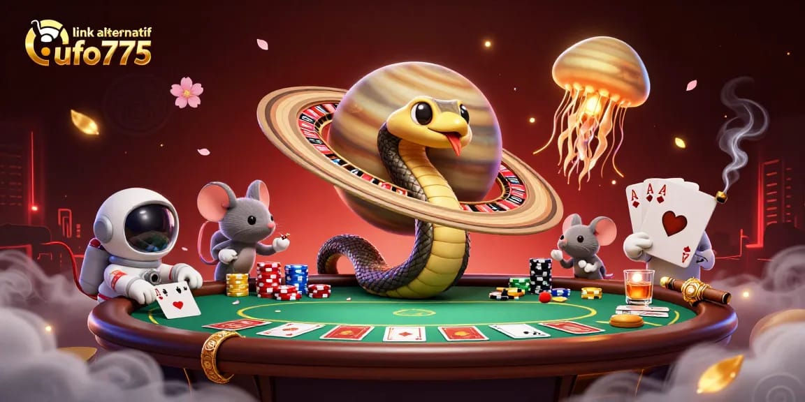 Experience the excitement with link alternatif ufo777 as astronaut mice bet on roulette-like Saturn rings.