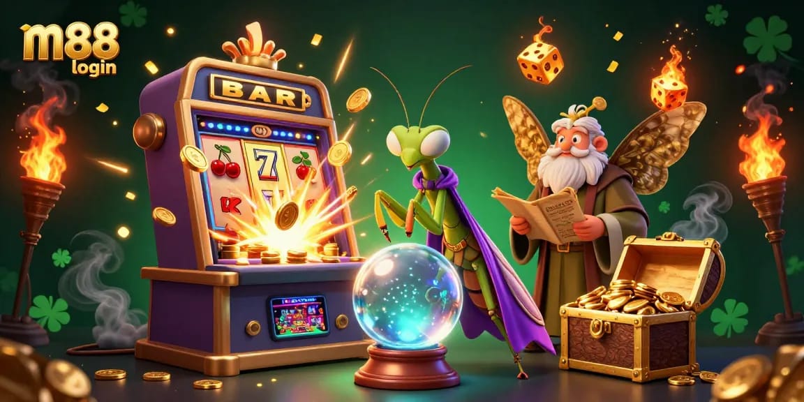 Experience m88 login excitement as the fortune teller reveals winning paths surrounded by vibrant casino elements.