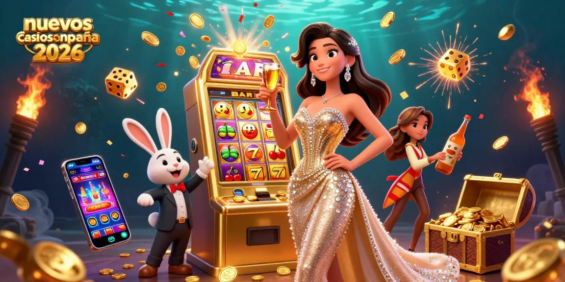 Experience the thrill of nuevos casinos online españa 2026 with a glamorous winner celebrating by a jackpot slot machine.