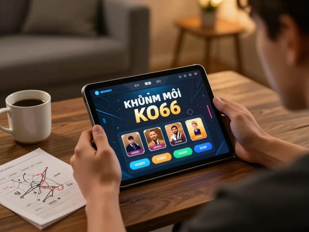 Engaging with Khuyến mãi KO66 on tablet during cozy home gaming session.