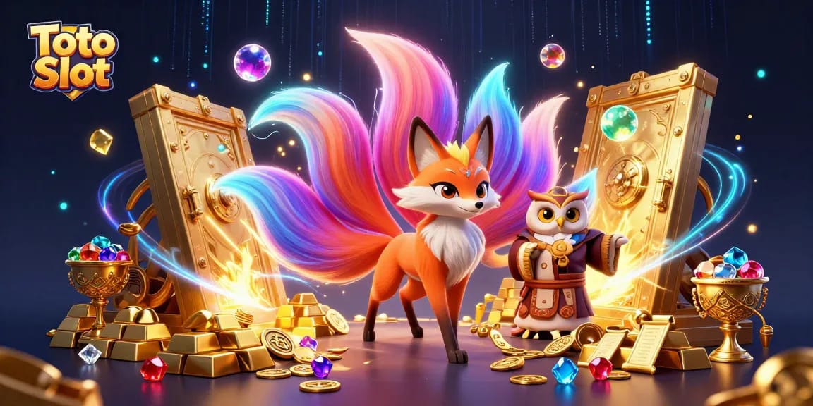 Menangkan putaran Toto Slot dengan sembilan ekor rubah berwarna-warni yang mengelilingi harta karun emas.