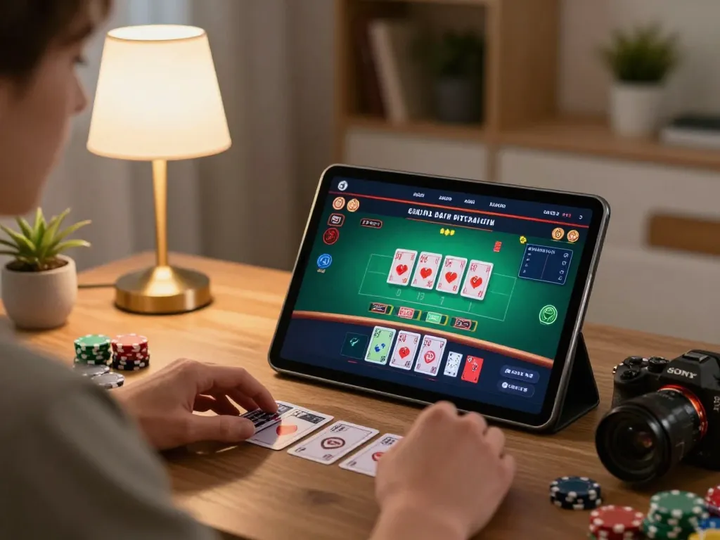 Playing live dealer blackjack on lc88 platform in a cozy home setting.