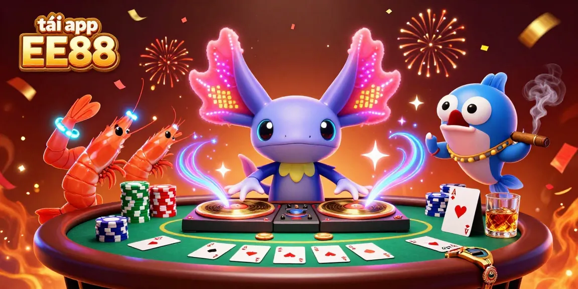 Engage in the excitement of tải app EE88 with vibrant colors and a dynamic underwater casino party scene.