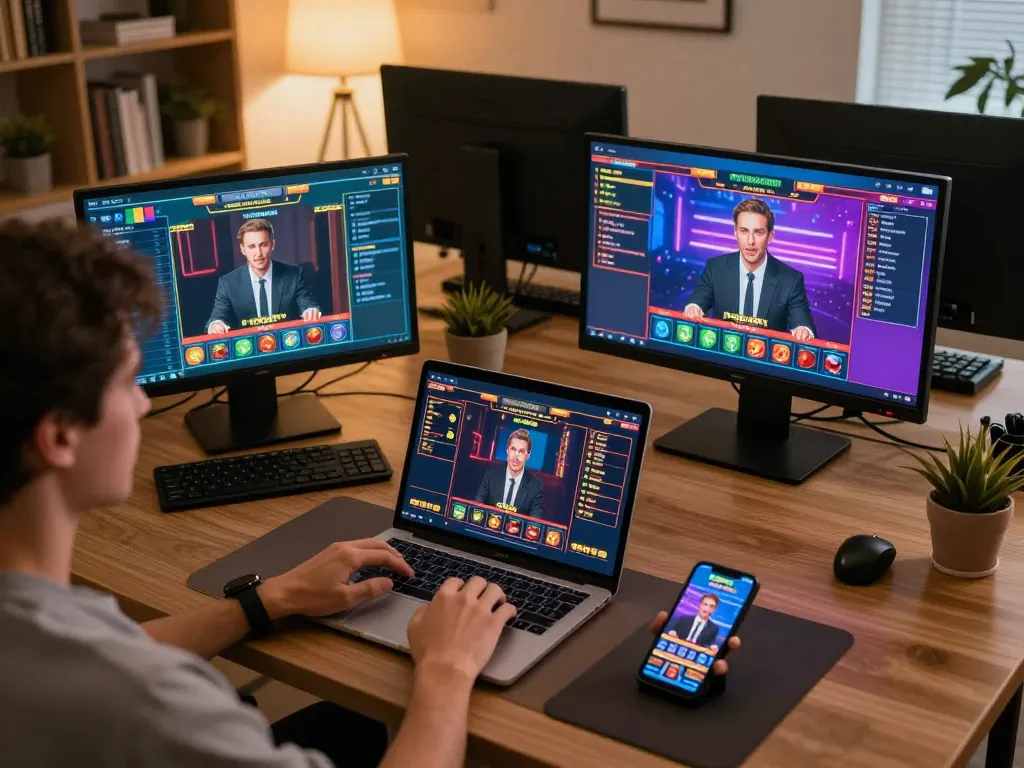 Engaged player exploring Chính sách bảo mật while using online casino gaming setup at home