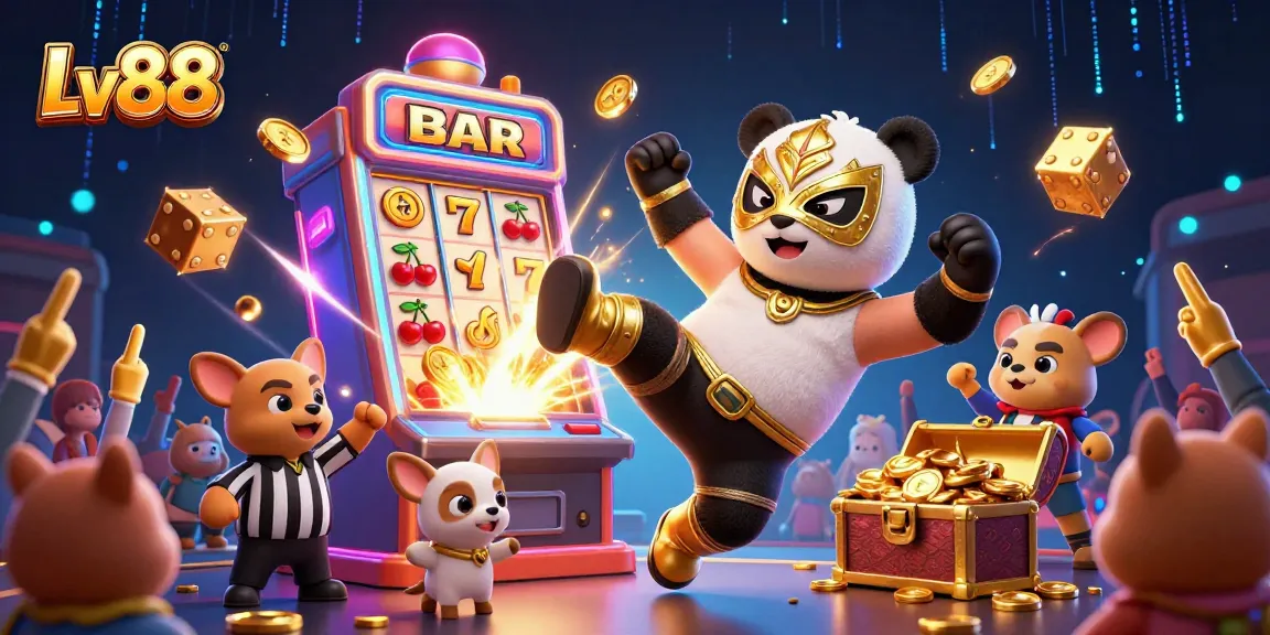 Experience thrilling jackpots at Lv88 with a lively 3D scene of gambling excitement featuring unique characters.