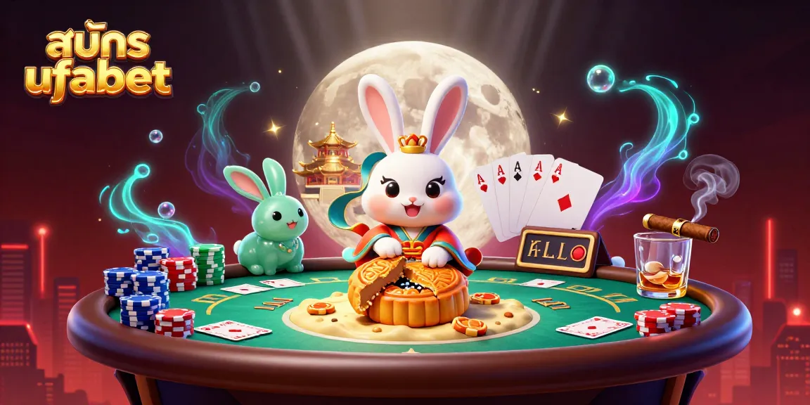 Engage in สมัคร ufabet with rich visuals of poker chips and lunar themes in this vibrant illustration.