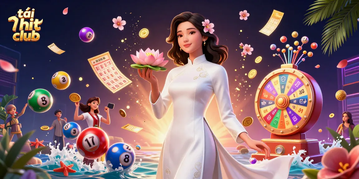 Play and win with tải hit club, featuring vibrant lottery elements and elegant character