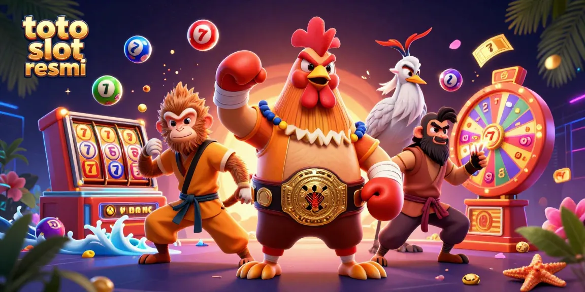 Engage in thrilling plays at toto slot resmi with vibrant lottery balls and dynamic casino characters.