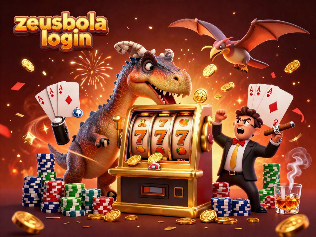 Experience zeusbola login with a dynamic 3D scene of cartoon dinosaurs in a casino