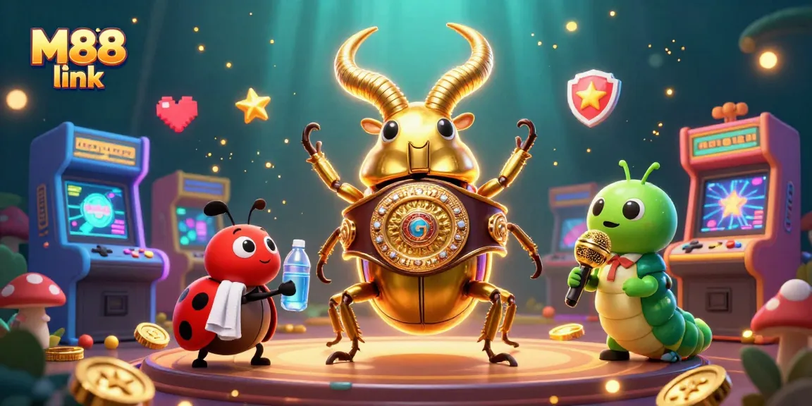 M88 link showcases exciting casino adventure with vibrant characters and gaming elements.