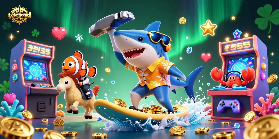Engage with tylekeonhacai's exciting betting scene featuring a shark champion surfer and vibrant casino elements.