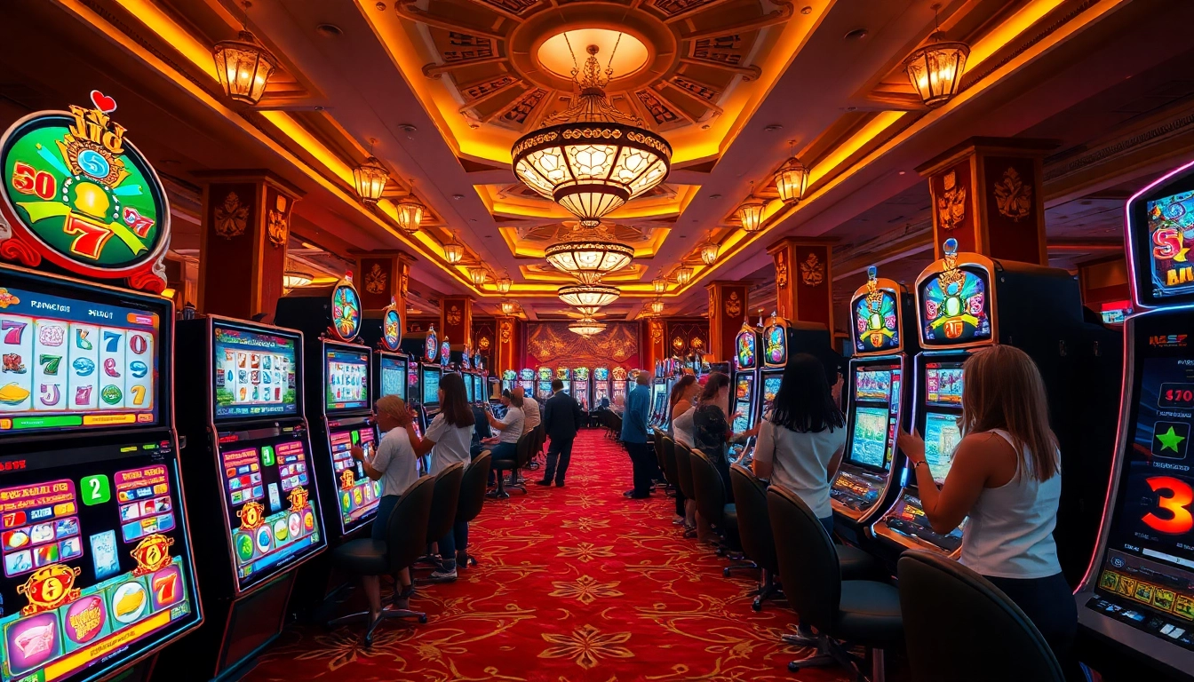 Experience excitement at สมัคร w88 casino with vibrant slot machines and players.