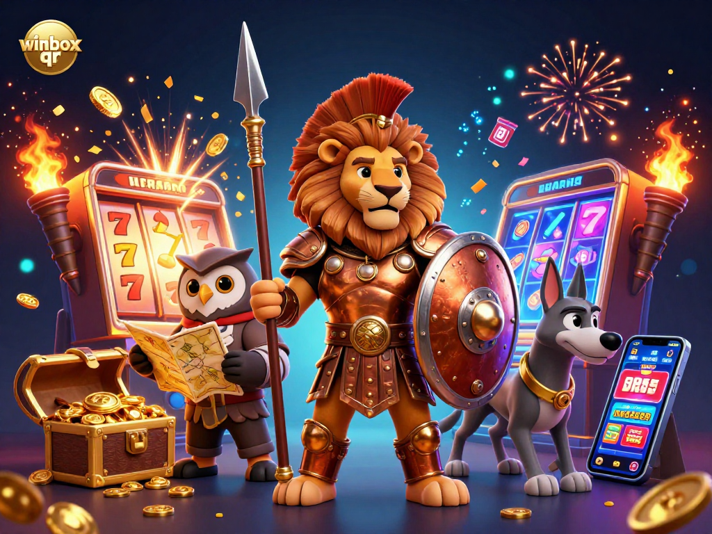 Experience thrill with winbox qr's dynamic 3D casino scene bursting with excitement and animations.