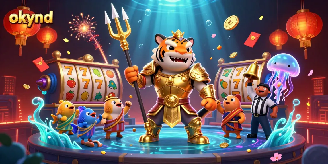 Engage in thrilling slots with okvnd and vibrant underwater elements featuring a tiger shark and dynamic casino visuals.