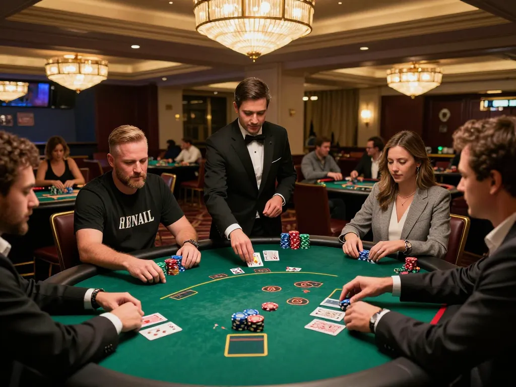 Players experiencing thrilling blackjack action at a god55 casino, with dealer managing bets and chips.