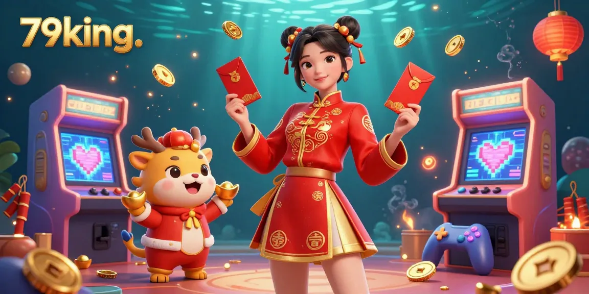Experience the thrill of winning at 79king with vibrant gaming elements, including gold ingots and festive symbols.