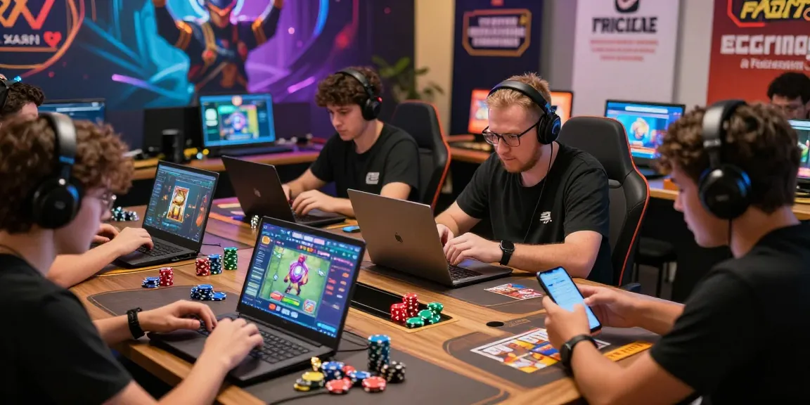 Engaged players enjoying online card games on gamebaidoithuong.is, surrounded by vibrant game interfaces and dynamic environments.