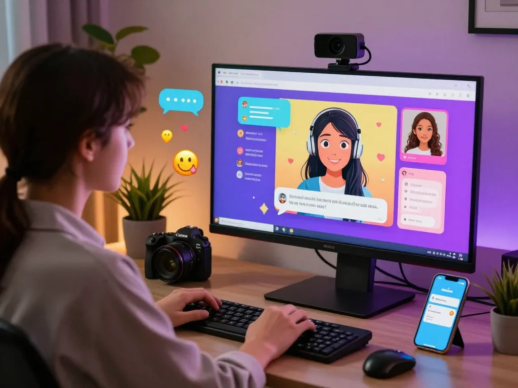 Engaged user interacting in free ai sex chat, vibrant atmosphere with lively avatars and conversation bubbles.