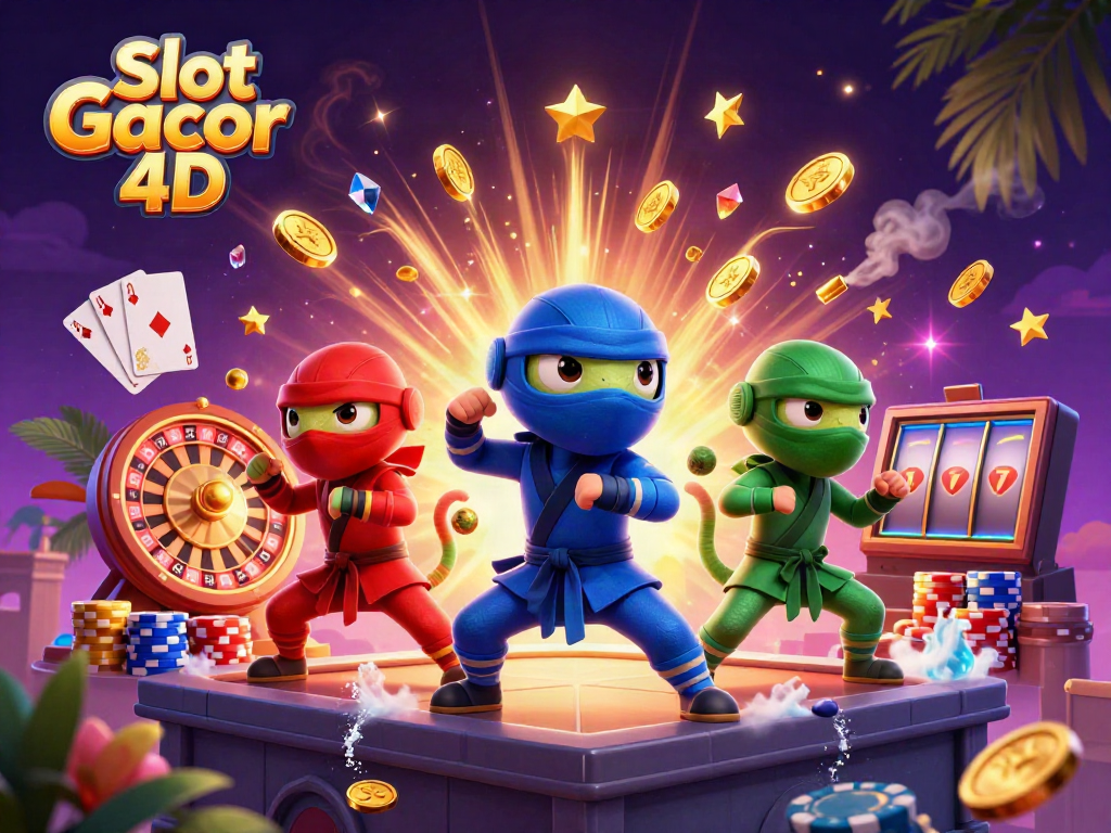 Menangkan Slot Gacor 4D dengan chameleon ninja yang beraksi gemilang dalam ilustrasi 3D yang penuh detail.