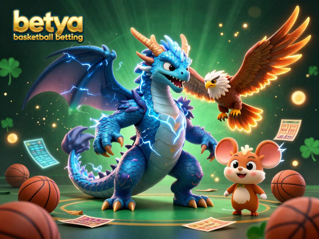 Engage in betya basketball betting with dynamic visuals of a thunder dragon and thrilling sports elements.