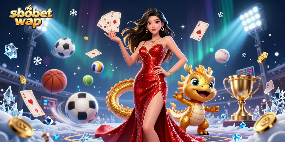 Engage in sbobet wap mobile betting with a stunning 3D scene of an Asian woman and a golden dragon.