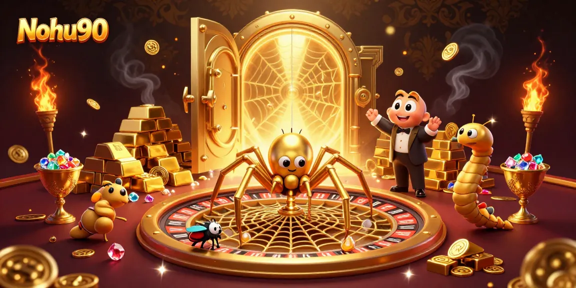 Nohu90's lively 3D illustration showcases a vibrant roulette wheel with engaging casino characters.