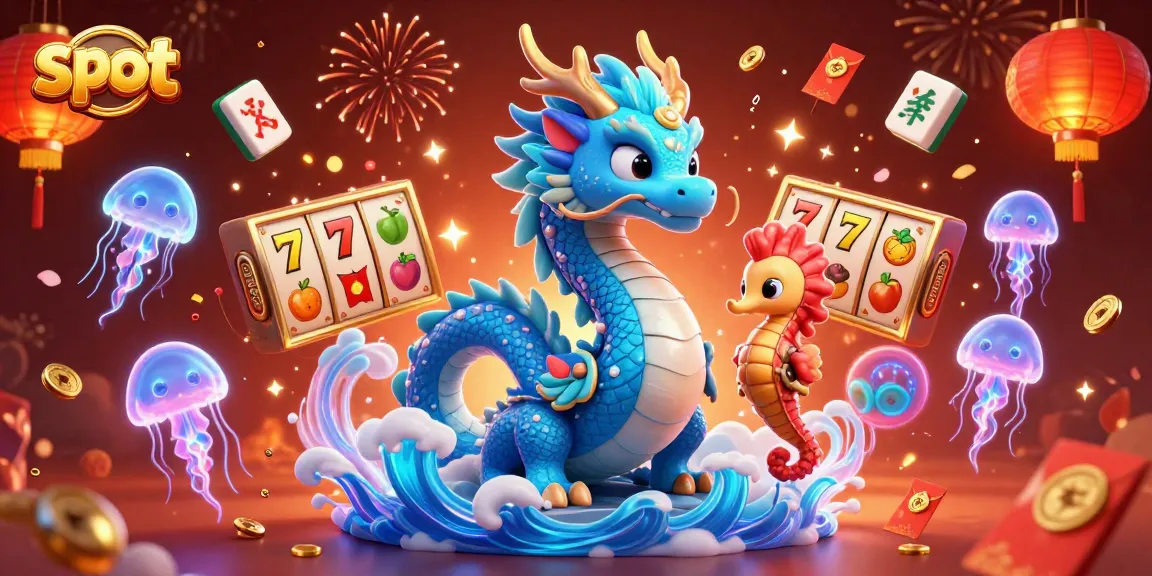 Slot gacor yang menarik dengan naga laut, ksatria kuda laut, dan simbol judi yang mencolok.