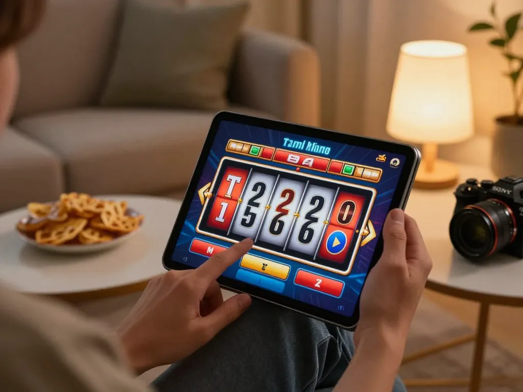 situs slot displayed on a tablet during exciting online gaming session with colorful graphics