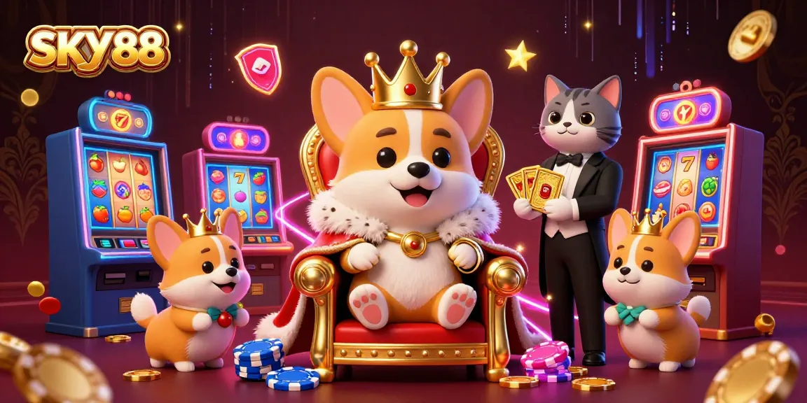 Experience thrilling gameplay at SKY88 with vibrant slot machines and royal characters.