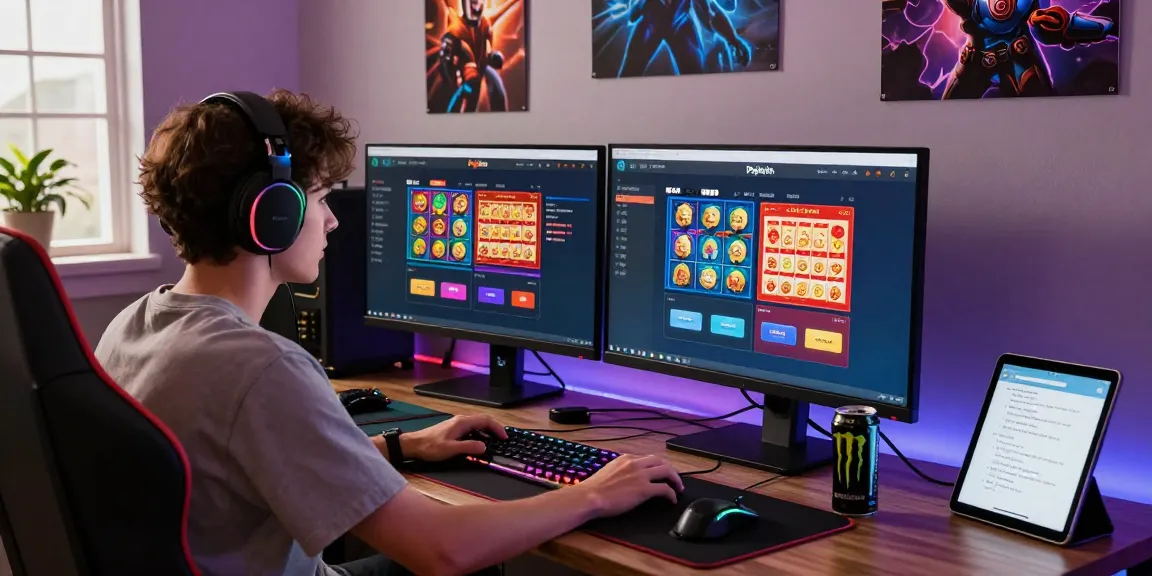 Pajaktoto login interface displayed on multiple monitors in an engaging gaming setup.