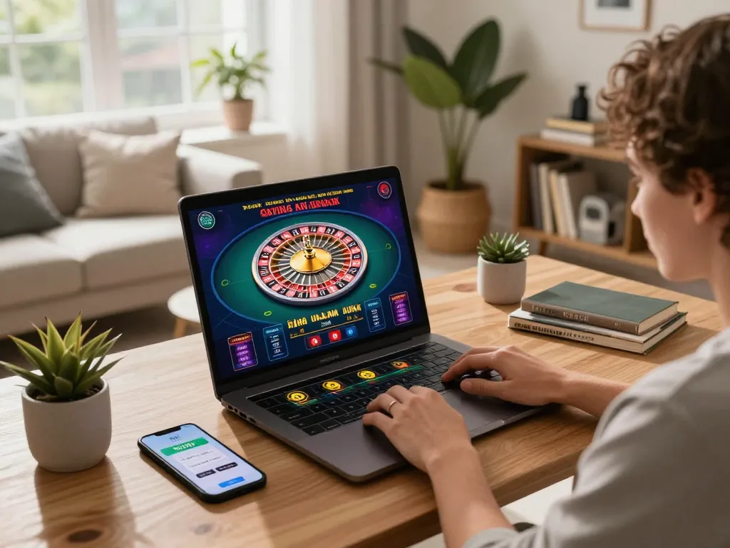 Kuwin user engaging in online roulette game with a stylish home setup.