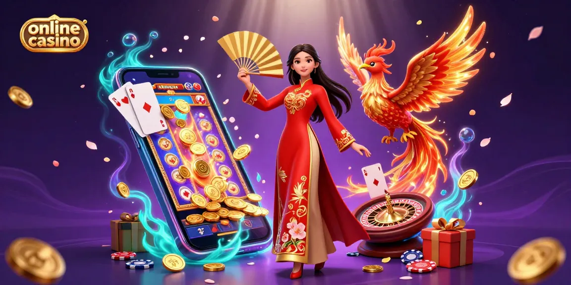 Engage with the exciting online casino world as a semi-realistic woman fans golden coins and cherry blossoms amid dynamic gaming elements.