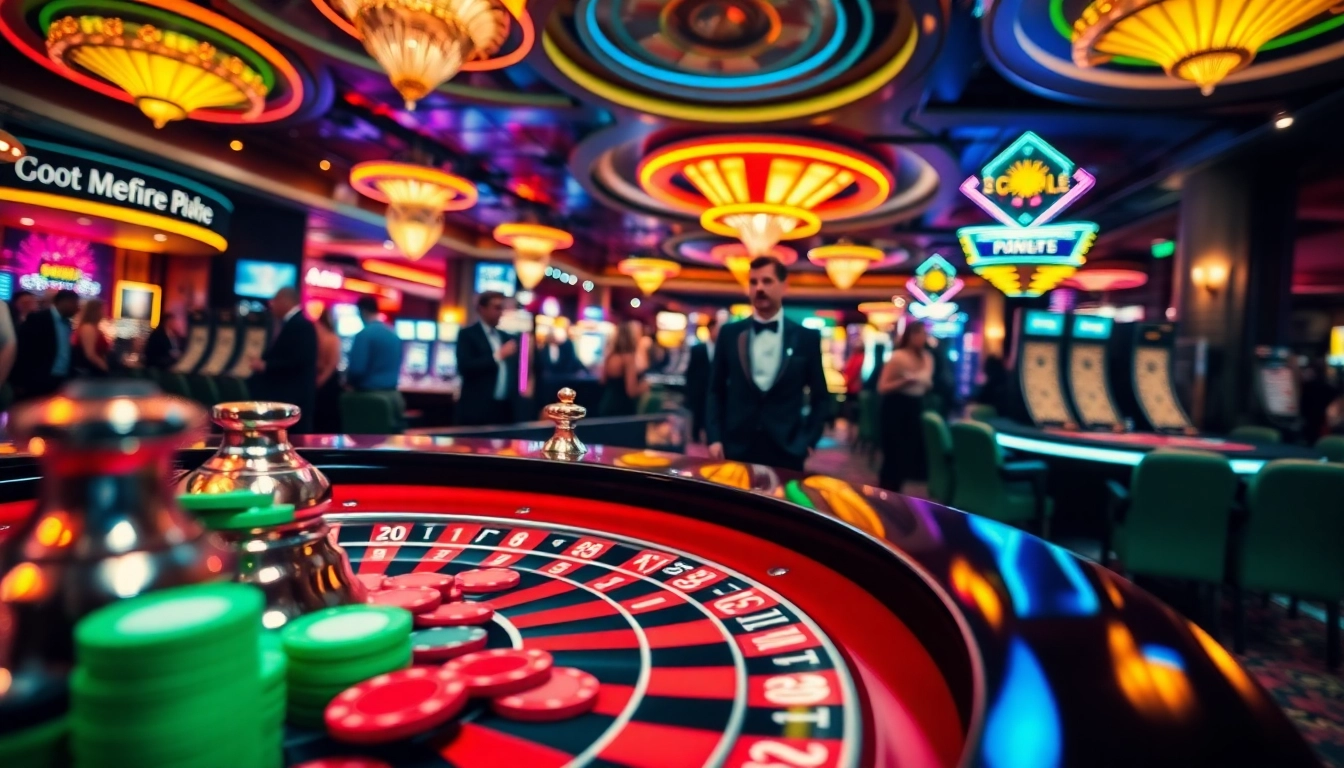 Casino players engaging at a roulette table, vibrant gaming floor atmosphere.