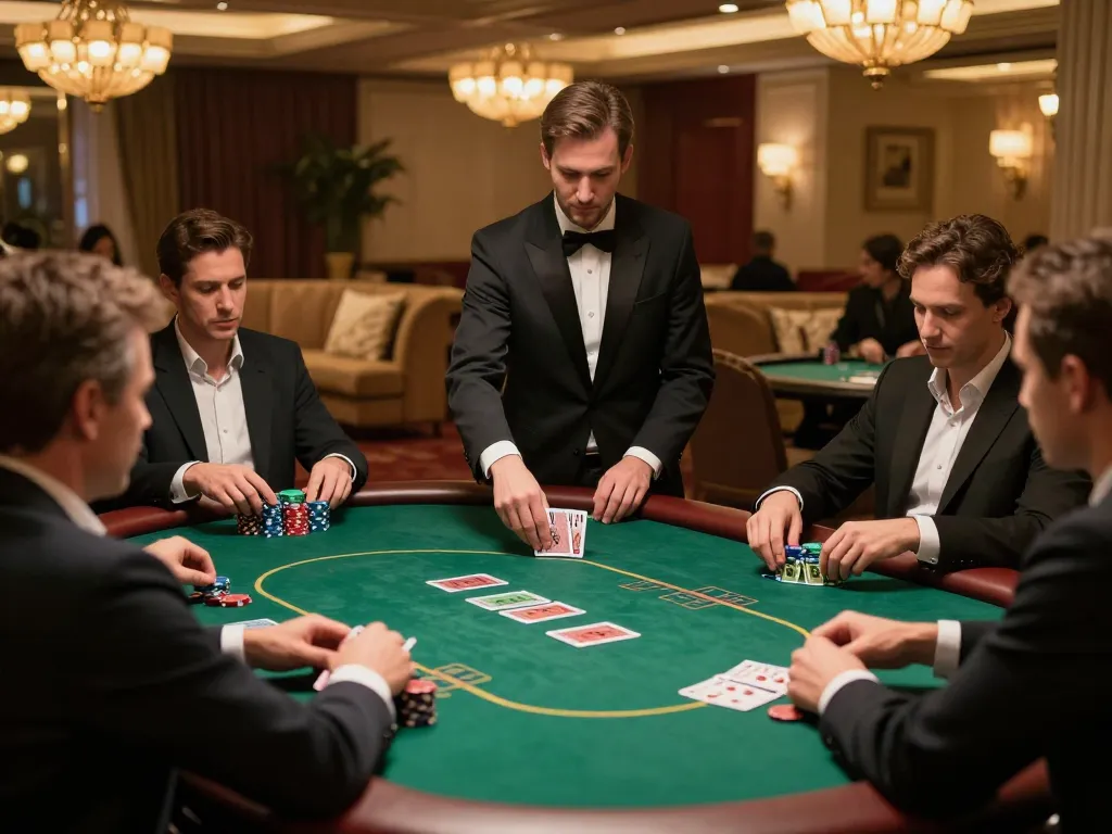 TR88 poker players strategizing during an exciting game in an upscale casino.