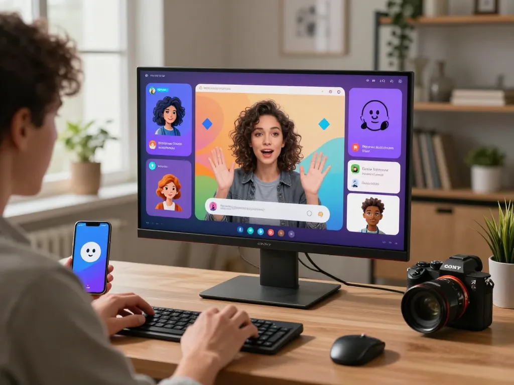 Engaging in free ai sex chat with a realistic AI companion in a cozy home office.