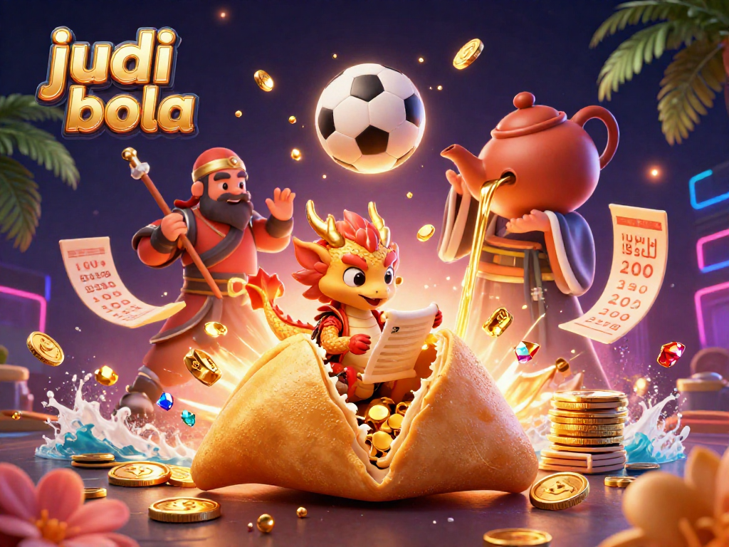 Engage in judi bola with dynamic bet slips and a wise dragon in a vibrant sports betting scene.