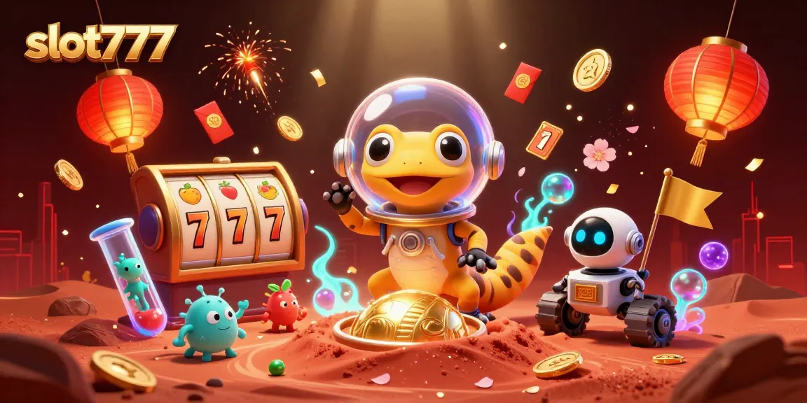 Experience thrilling gameplay at slot777 with a vibrant 3D casino adventure featuring Martian characters and slot symbols.