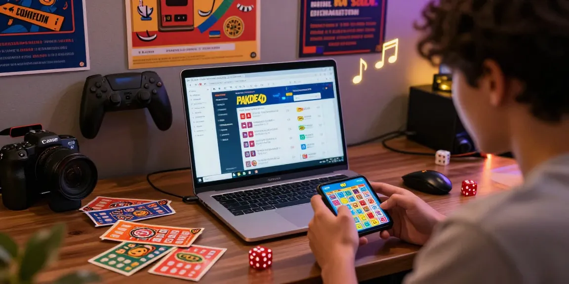 Engaging user immersed in online gambling experiences with pakde4d on smartphone and laptop.