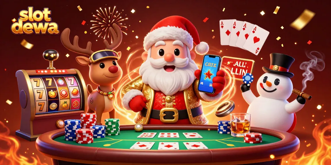 Menggali slot dewa dengan Santa dan teman-teman di kasino penuh warna, slot dan perjudian.