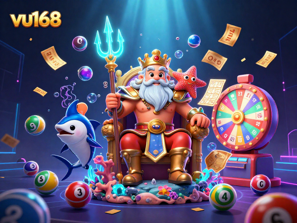 Experience thrilling games and vibrant visuals at vu168 with a dynamic casino scene featuring lottery elements.
