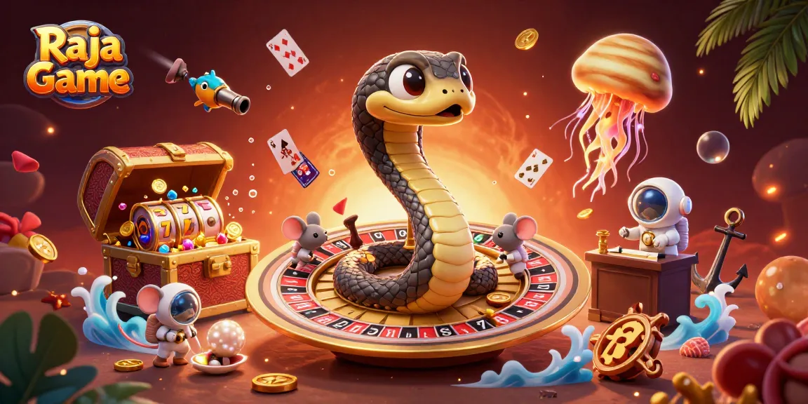 Raja Game brings excitement as tiny astronaut mice bet on a roulette wheel while a golden jellyfish oversees the cosmic casino.