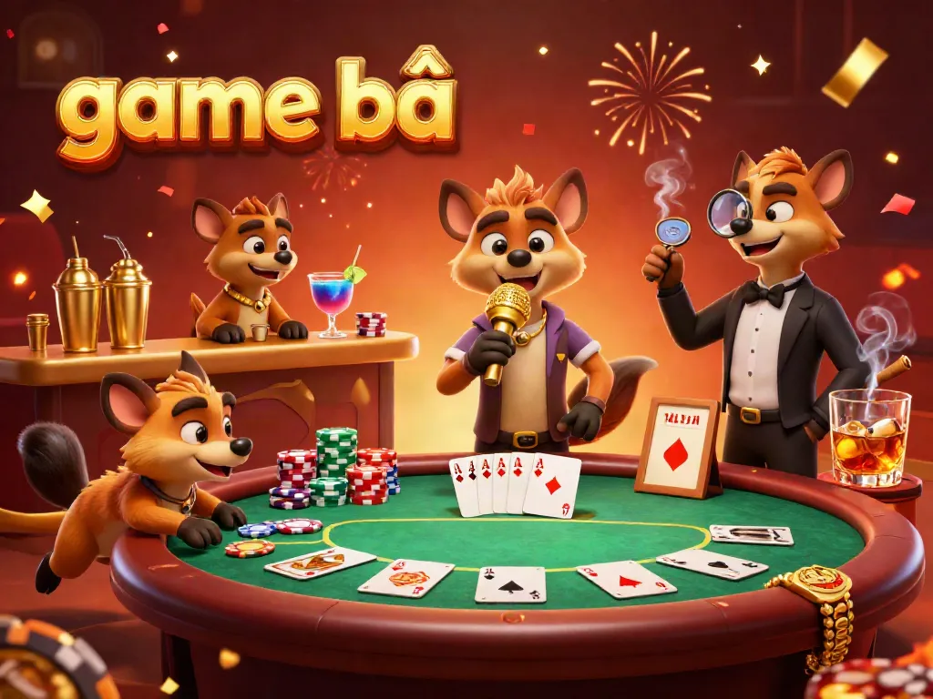 Engaging scene of hyenas running a comedy casino club with vibrant poker gameplay, embodying the essence of game bài.