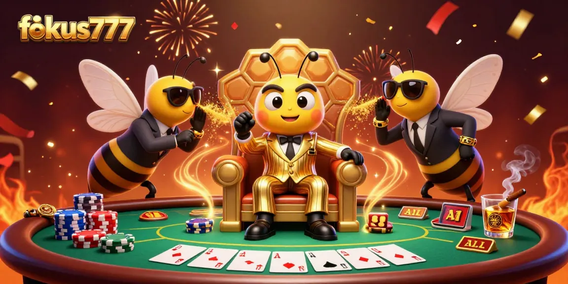 Engage with fokus777's dynamic casino scene featuring a bumblebee mob boss and poker elements.